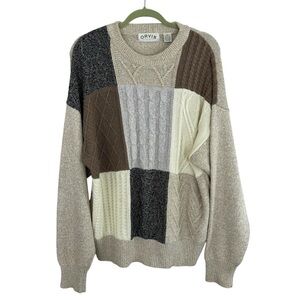 Orvis Men’s 100% Cotton Neutral Patchwork Crewneck Sweater Size XL